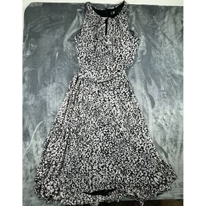 Leslie Fay Dress Black /White Sleeveless Side Tie Peephole Front Womens 14 Long